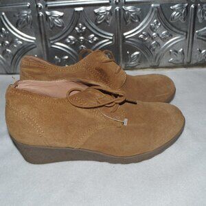 Land's End Womens Size 8.5B BROWN Chakka Suede Leather Wedge Ankle Booties